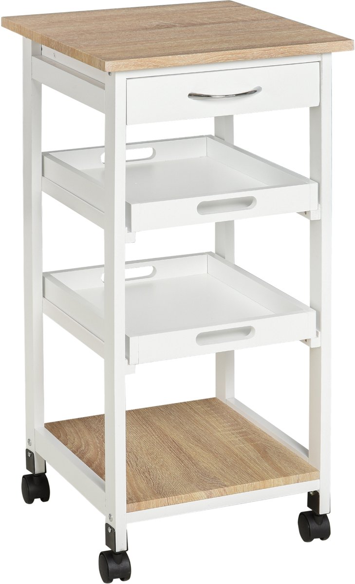 HOMCOM keukentrolley - Hout - 37x37x76cm - Wit