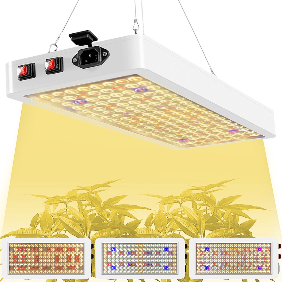 MUPOO LED Groeilamp voor Indoor Planten – Full Spectrum Groei & Bloei Licht – Veg & Bloom Kweeklamp met Schakelaar – 192 LED 30x20cm