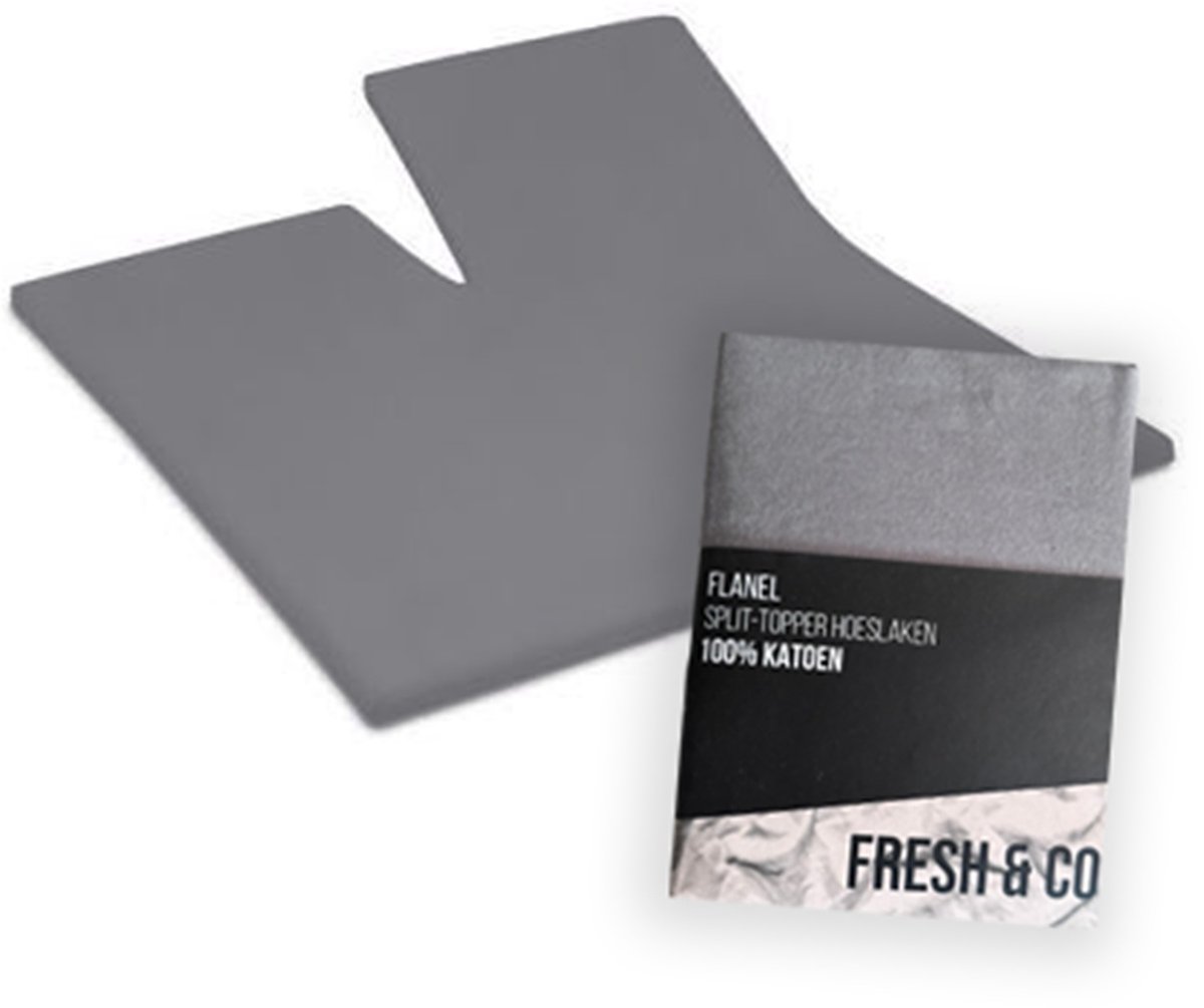 Fresh & Co Splittopper Hoeslaken 160 x 200 - Flanel- Antraciet- Op=Op