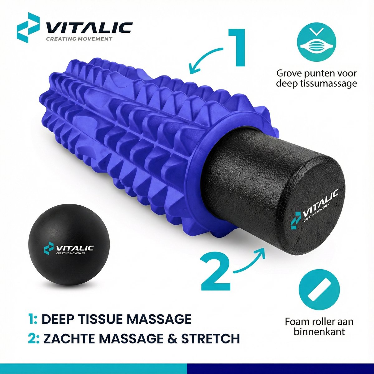 Vitalic Foam roller 33 cm met massage triggerpoint bal thumbnail 3