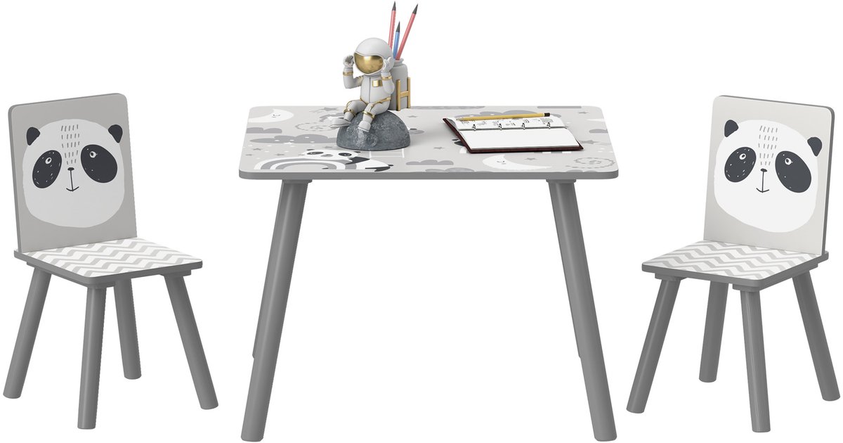 ZONEKIZ Kindertafel en -stoelenset - MDF - 60x60x44cm - Grijs