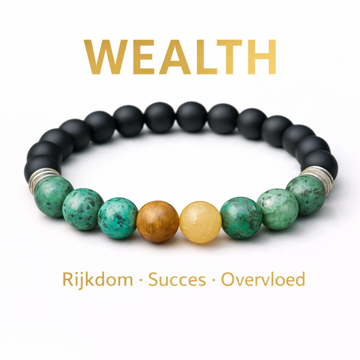 S4H – Edelsteen Armband ‘Wealth’ (8 mm) • Aventurijn, Turkoois & Onyx • Energie Armband voor Rijkdom, Balans & Zelfvertrouwen