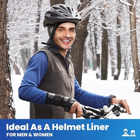 Helmmuts fiets - Fietsmuts - wielren muts - Onder helm - Helmmuts - Winddichte Sportmutsen voor in Helm - Helmmuts winter fiets - Perfect voor Fietshelm, Skihelm en Berghelm - Fleece - Zwart van Merkloos — afbeelding 5