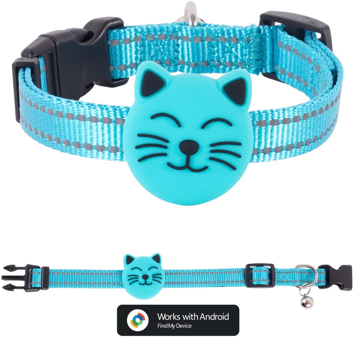 GPS KattenTracker - Zonder Maandelijkse Kosten - Werkt Met Android - IP68 Waterdicht - CR2032 Batterij (1+ Jaar) - Verstelbare Nylon Halsband - Halsomtrek 28-39 cm - Blauw