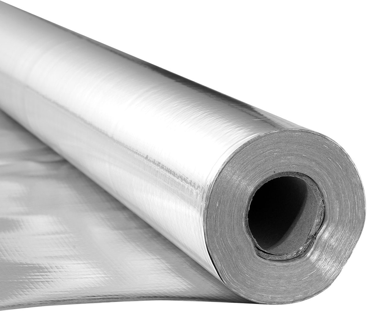 VEVOR Isolatiefolie, Niet-geperforeerde Stoffen Isolatiefolie, 0,15 mm Reflecterende Folie 38,1 m x 122 cm, Dubbelzijdige Warmtereflecterende Bescherming van Aluminiumfolie, Thermische Isolatierol voor Daken van Ramen