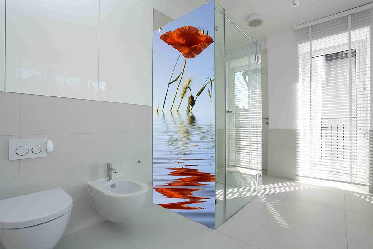 Decoratieve Vinyl Sticker voor Douchewand met Klaprozen - 60x200 cm - Waterdicht & Eenvoud