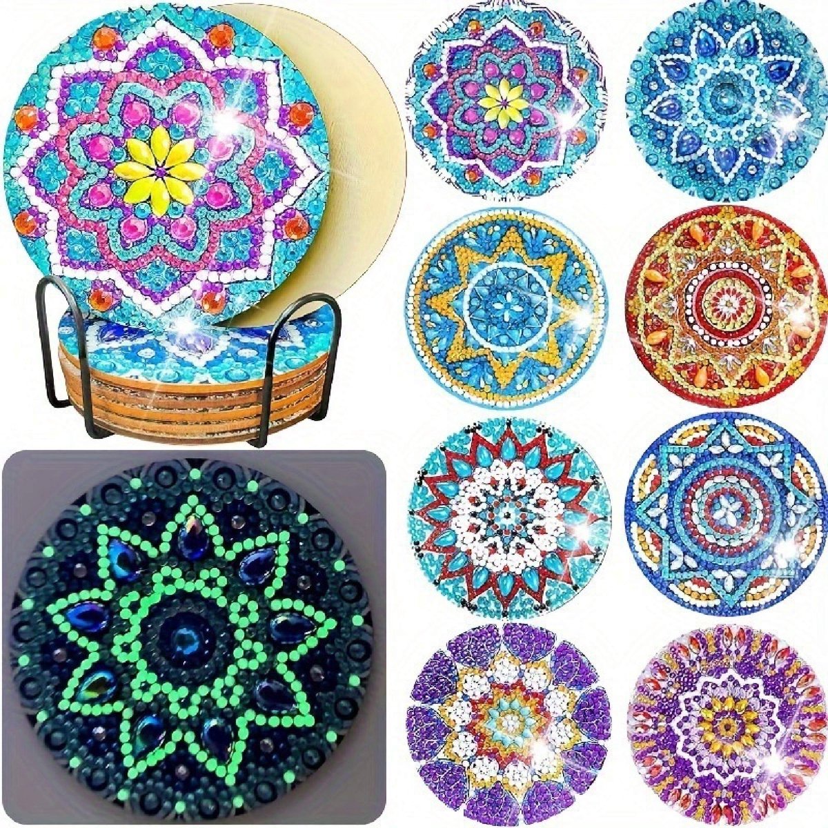 VDTOYS® DIAMOND PAINTING voor volwassenen - mandala - Onderzetters - Coasters - Onderleggers - Ronde steentjes - 8 stuks - Compleet Hobbypakket - set AP 320 MANDALA 6