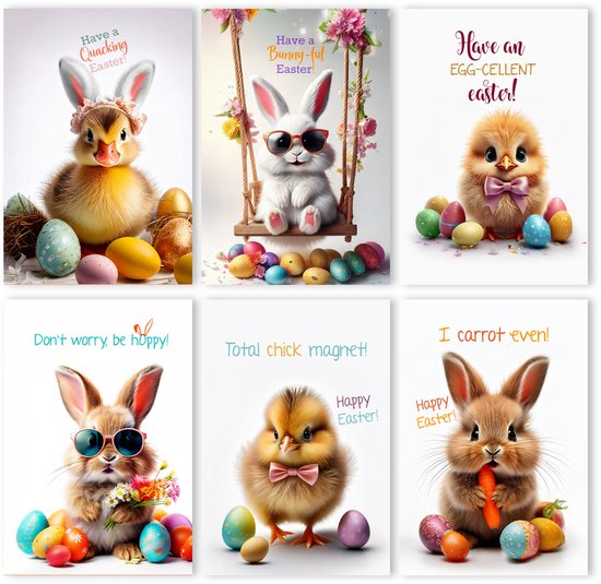 12 Paaskaarten - Paas decoratie - 12 Wenskaarten Pasen - Vrolijke Paaskaarten - Grappige Paaskaarten - Paaswensen - Fijn Pasen wenskaarten - Paaswenskaarten - Pasen - Vrolijk Pasen - Gelukkig Pasen - Happy Easter