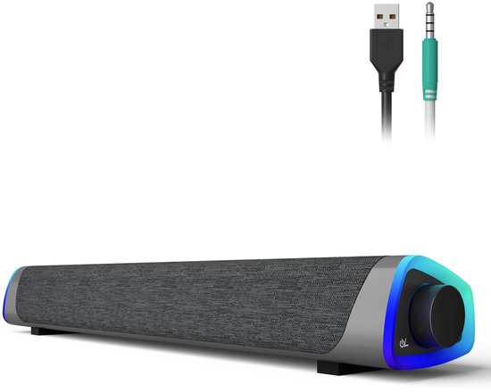 USB computerluidspreker met LED verlichting, 2 full-range speakers, schuin ontwerp, 3,5 mm jack, compatibel PC laptop tablet