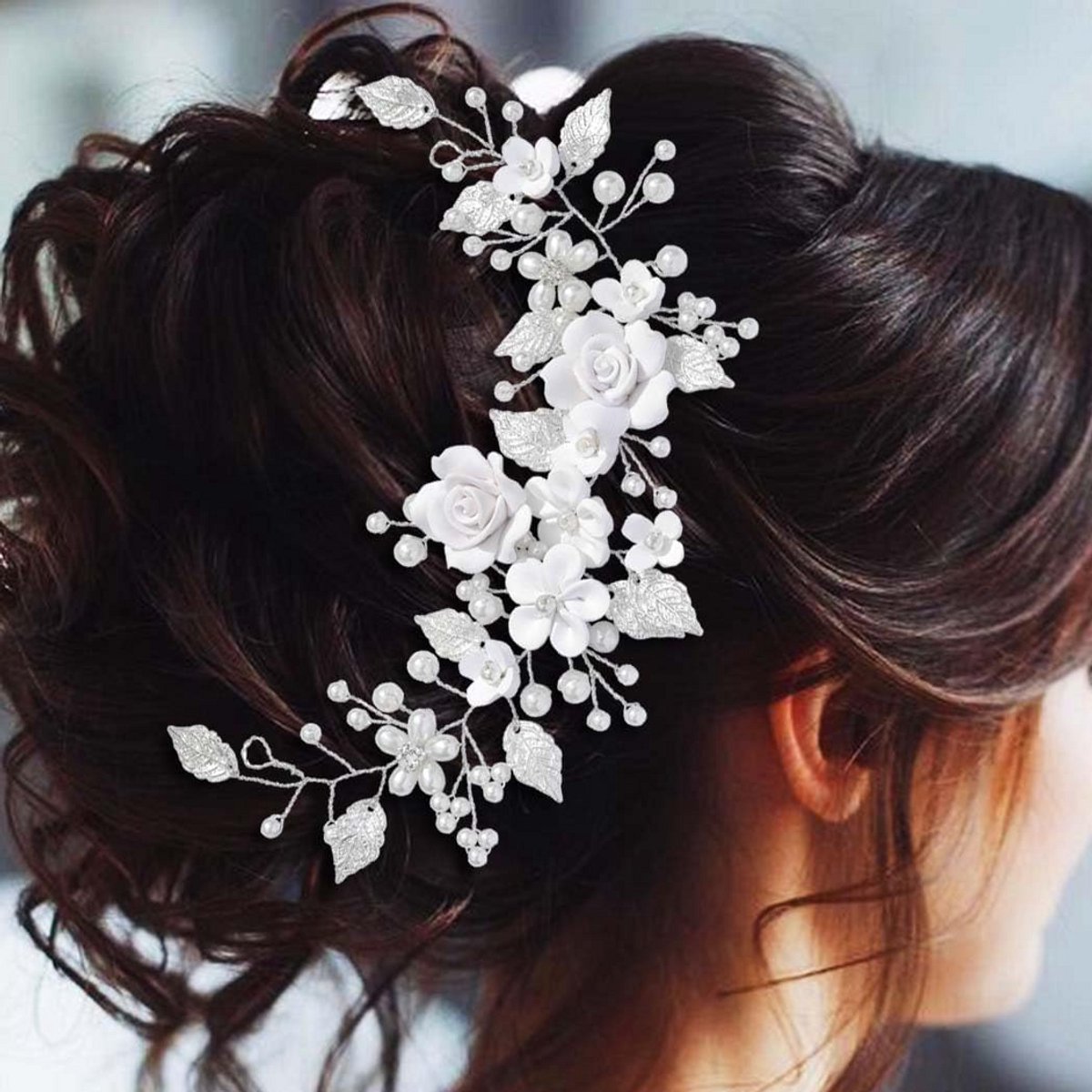 Elegant Bloemen Haarsieraad Zilver - Bruiloft Haaraccessoire voor Bruid en Dames