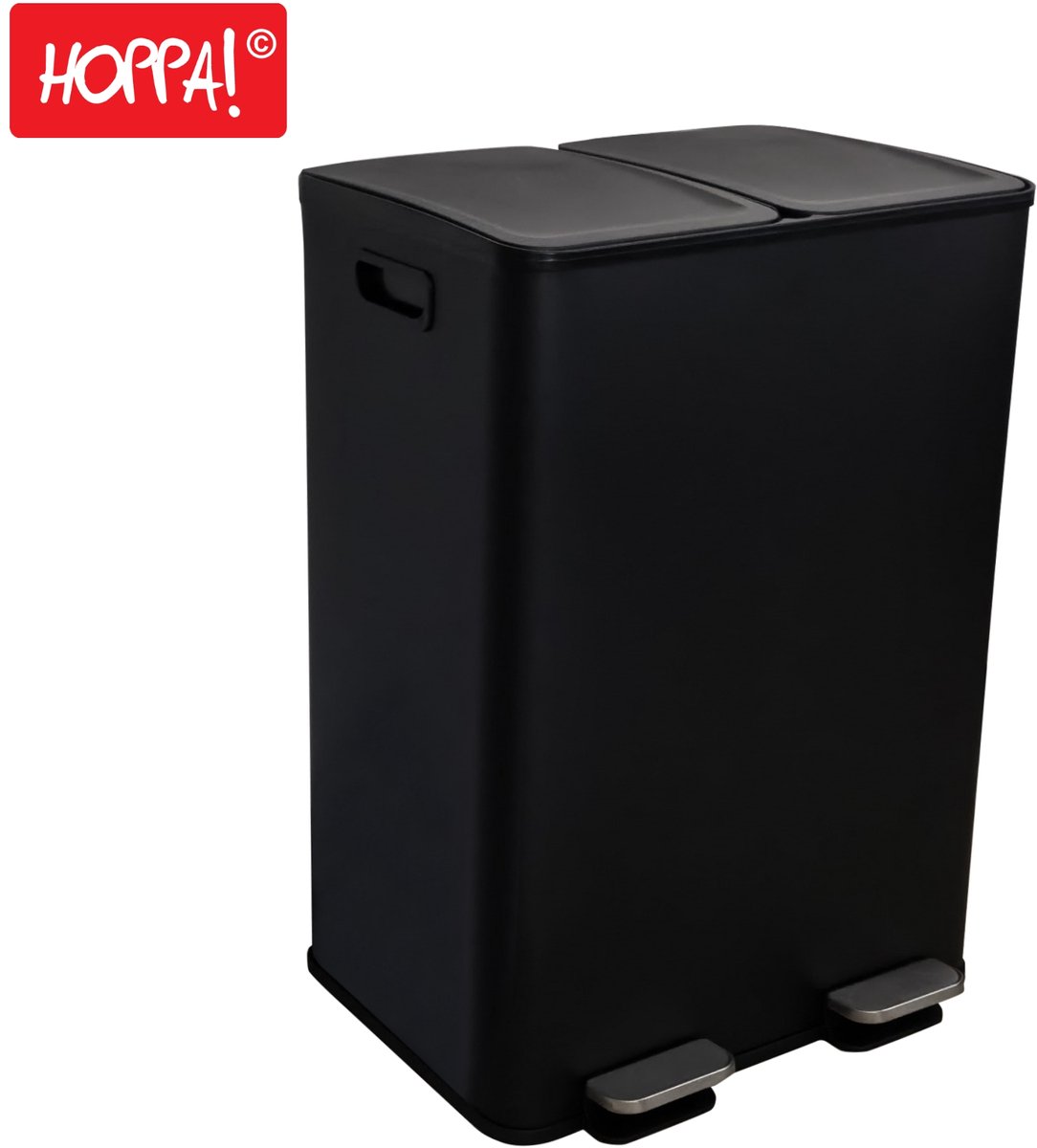 Hoppa! RVS Afvalbak 60L - Zwart - RVS