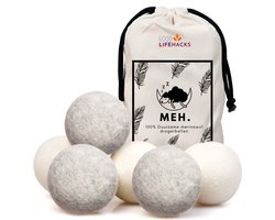 Goodlifehacks Drogerballen - 6 Wasdrogerballen - 100% Merino Schapenwol - Droogballen met Opbergzak