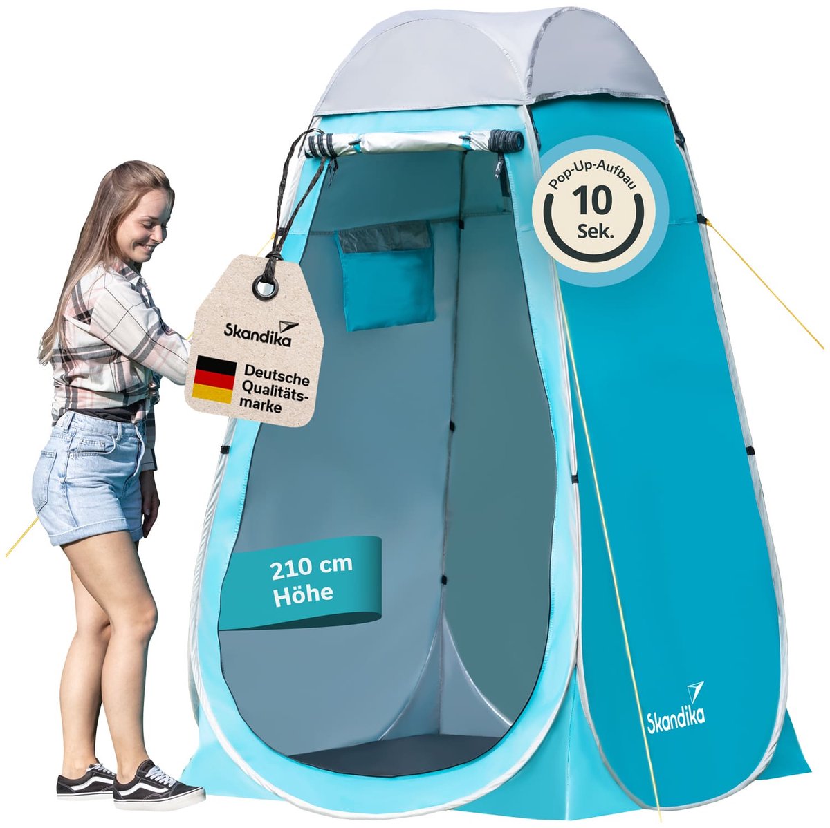 Skandika Camping Pop Up Douche Tent ? Omkleedtent met 210 cm stahoogte zilver gecoat ondoorzichtig aparte vloer afsluitbaar raam met muggengaas douchebevestiging ? Toilettent - 115 x 115 cm (LxB) ? grijs