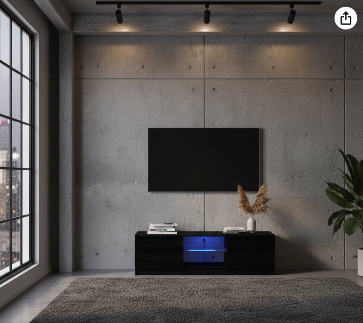 TV Meubel met LED Verlichting 120 cm – Modern Lowboard met Deuren en Open Vakken – Zwart Eiken – House&Garden