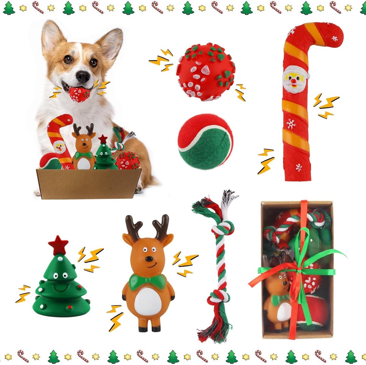 6st Kerst Hondenspeelgoed Set - Piepende en Trek Speeltjes voor Honden