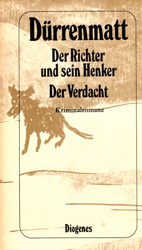 Couverture de livre avec le titre 'Dürrenmatt Der Richter und sein Henker Der Verdacht' et l'ombre d'un cheval. Kriminalromane.