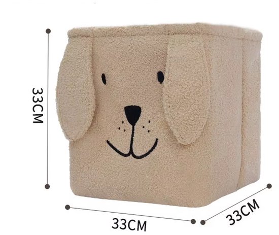 Opvouwbare Teddy Speelgoedmand - Opberger - Lichtbruine Knuffelmand in Hondendesign met handvaten, 33x33x33 cm - Commodemandje - Kinderkamer decoratie accessoires - Babykamer accessoires - Organizer — afbeelding 4