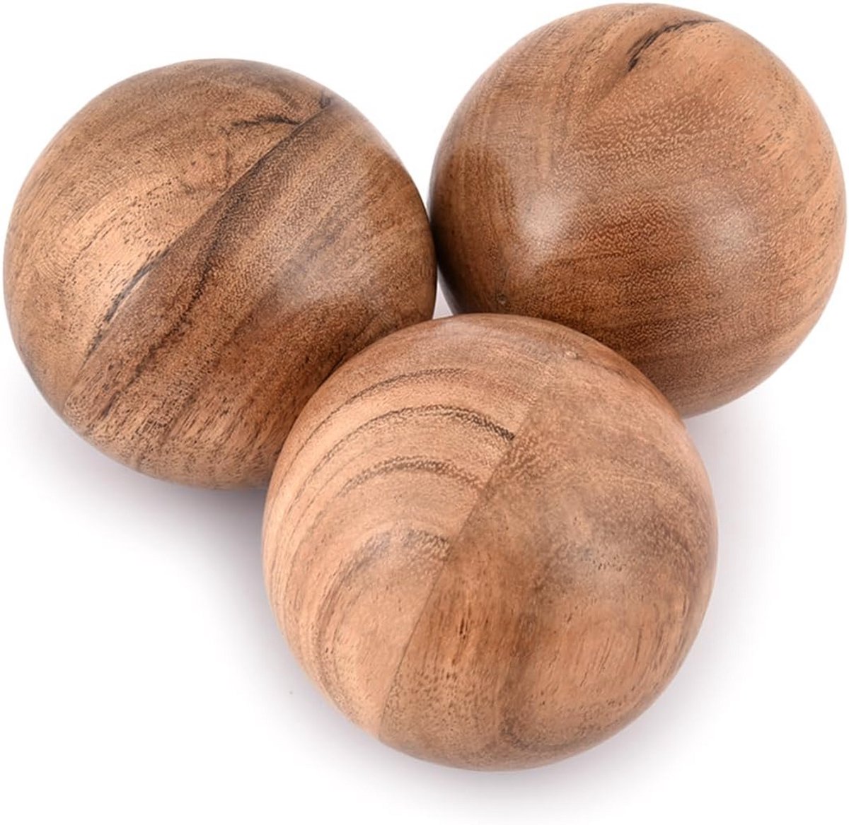 Set van 3 Ronde Decoratieve Houten Ballen - Tafeldecoratie en Woonaccessoires