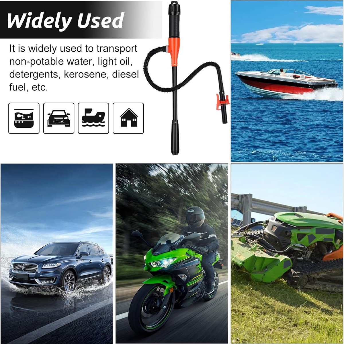 Elektrische Hevelpomp - Verstelbaar - vloeistofpomp - Overhevelingspomp - Werkt op Batterijen - voor het overbrengen van gas, brandstof, diesel en water - oranje thumbnail 2