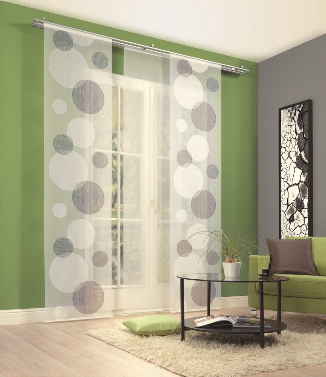 Unyqoos Decoratieve grijze schuifwand met elegant cirkeldesign van voile stof 245 x 60 cm grijs