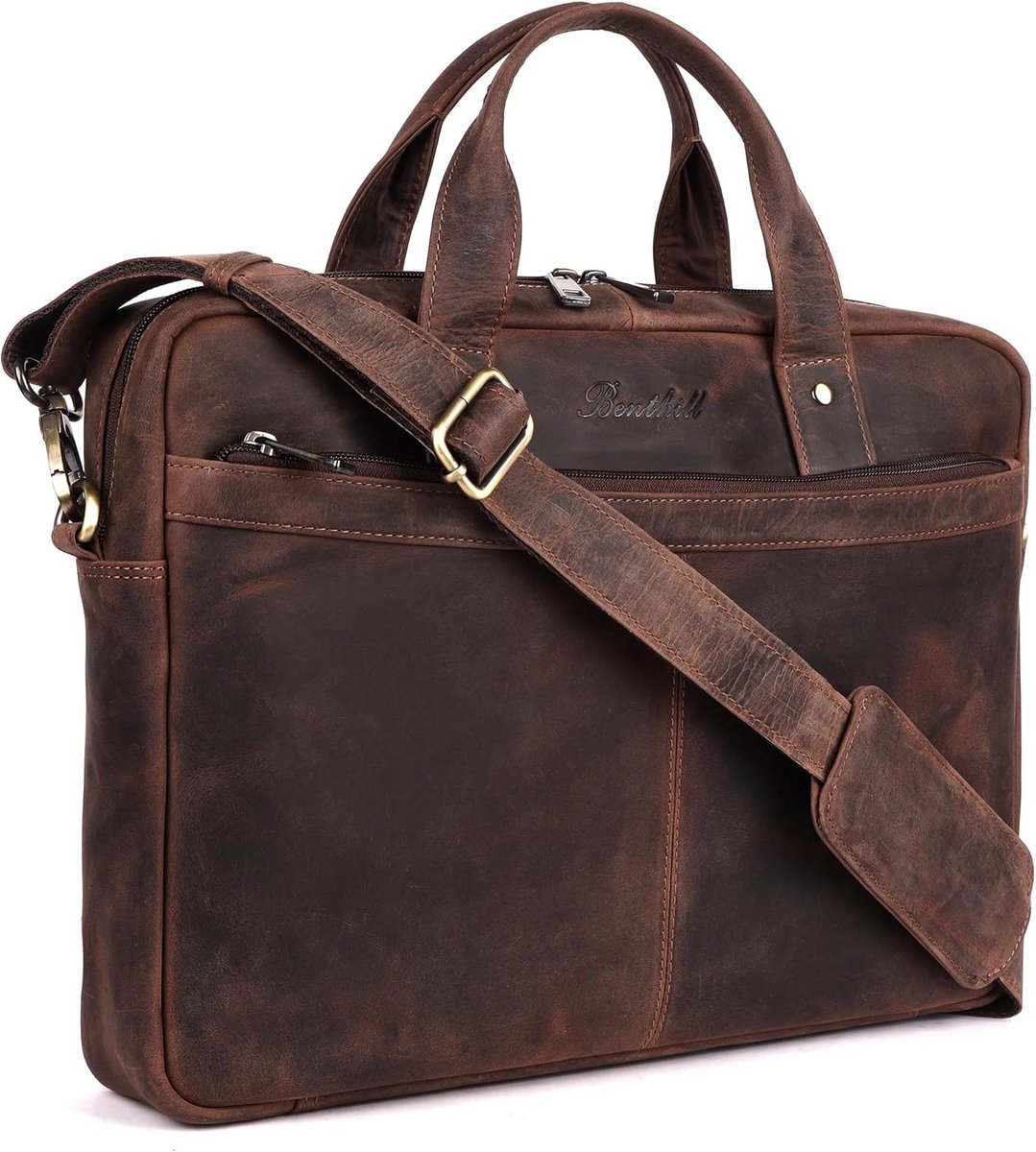 Leren Laptoptas Schoudertas Unisex Donkerbruin 17 inch