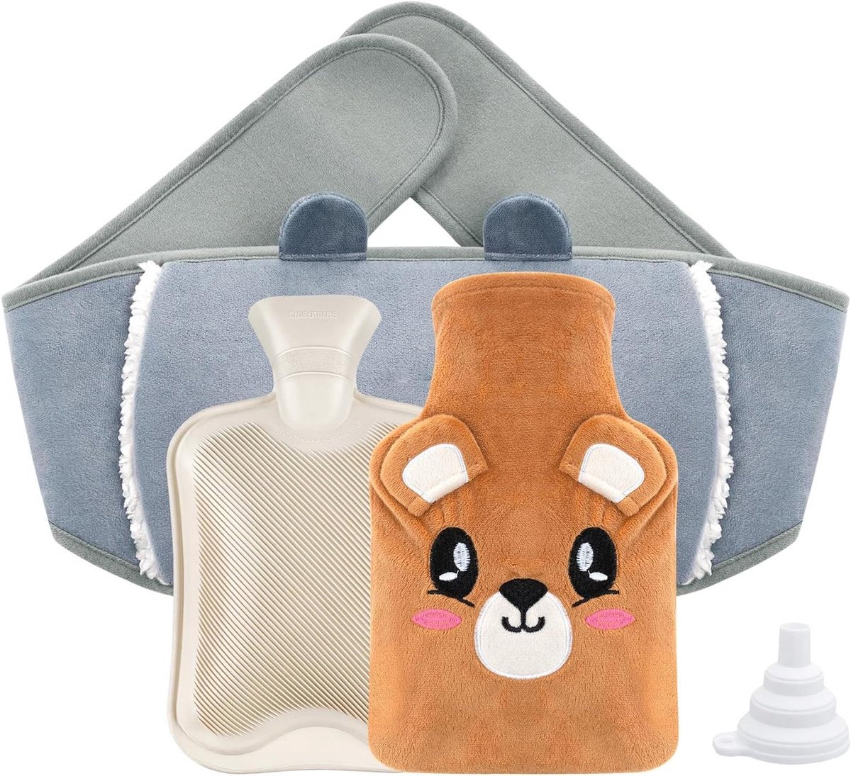 Warmtefles - Warmwaterkruik - Pijnverlichting - Rubber - 1 Liter - Zachte Overtrek - Tailleovertrek - Kinderen - Ouderen - Hals - Rug - Schouders - Benen.