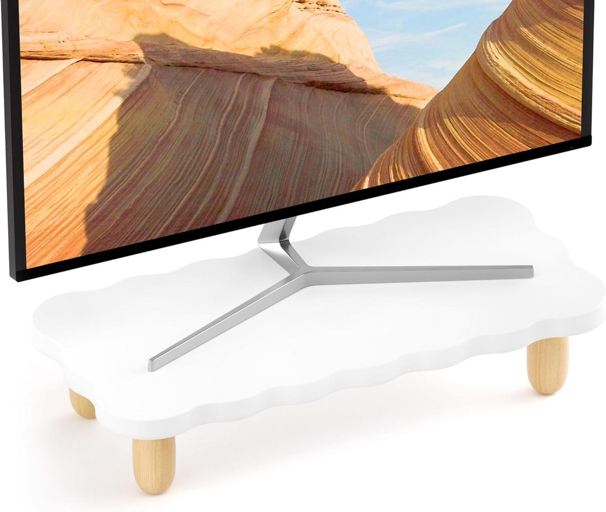 Monitor Verhoger Hout Koekjesvorm - Ergonomische Desktop Organizer voor Laptop en Beeldscherm