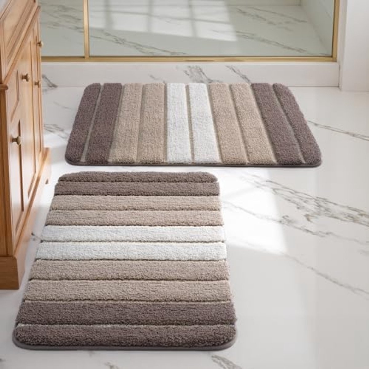 Set van 2 zachte badmatten met antislip onderkant - Absorbeert snel vocht