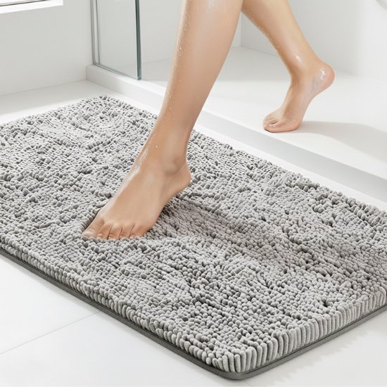 Absorberende Badmat – 90x60cm – TPR Antislip Douchemat – Extra Zwaar – Badkamermat – Licht grijs – SEVEND®