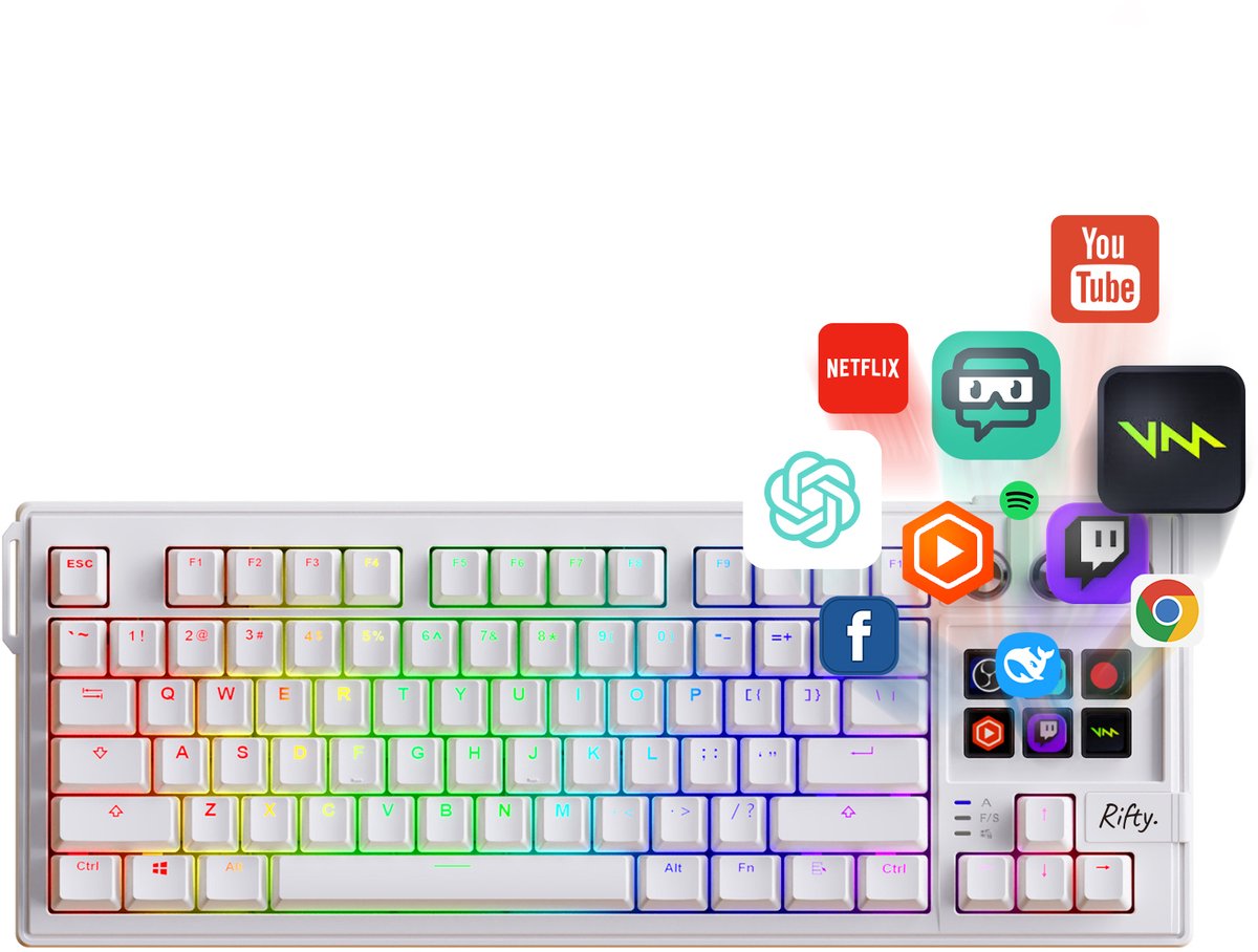 Rifty K1 Pro - Mechanisch Toetsenbord met Streamdeck - Mechanische Switches - Multimedia Sneltoetsen - Programmeerbare Knoppen voor Gaming en Streaming