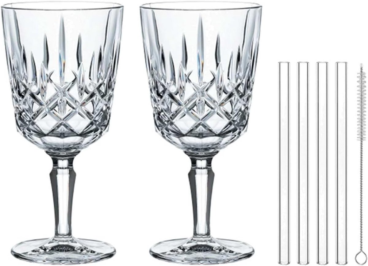 Set van 2 Kristallen Cocktail- en Wijnglazen 355 ml met Rietjes en Borstel