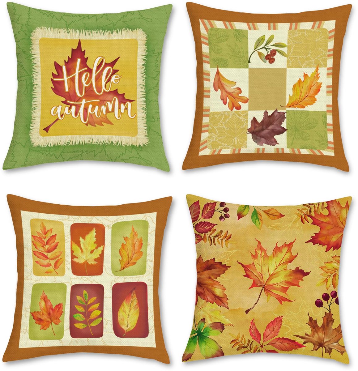 Unyqoos Set van 4 decoratieve kussenslopen met herfstmotief voor binnen en buiten Kleurjik
