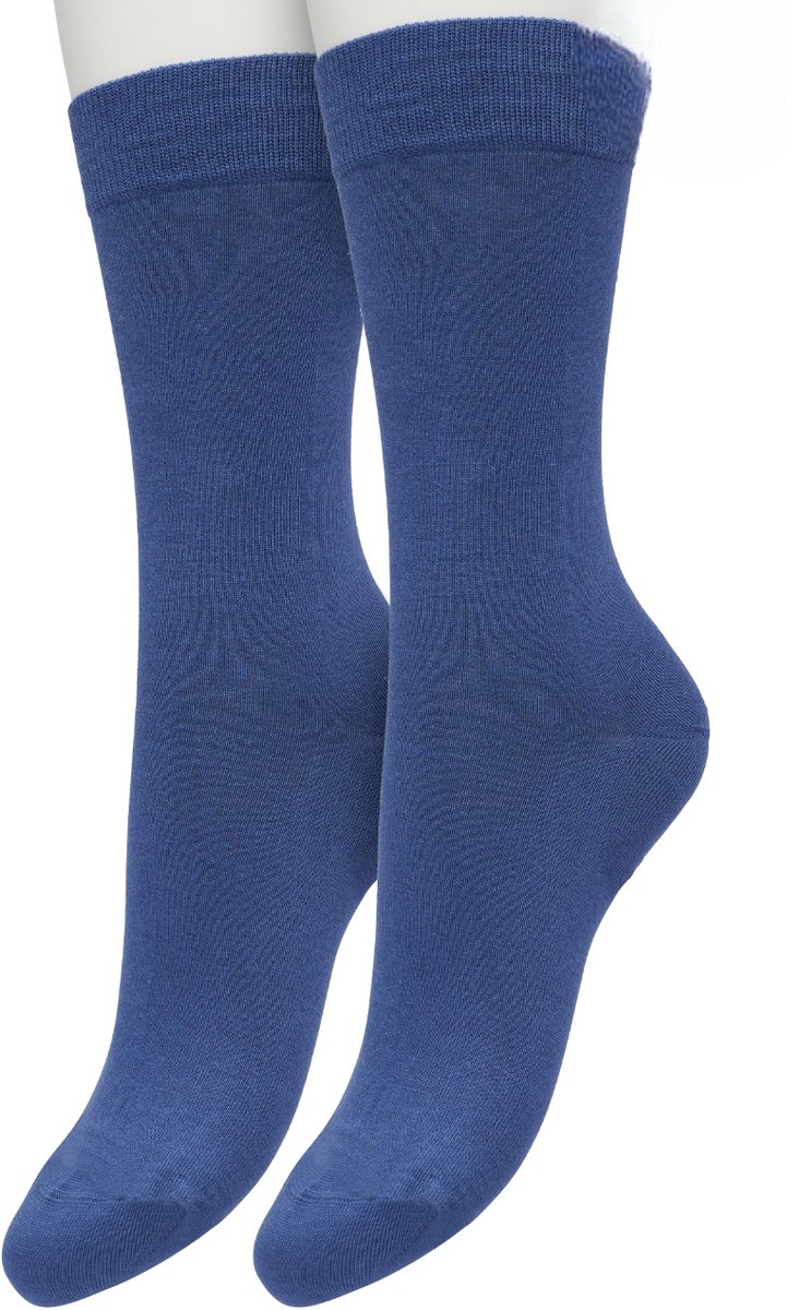 Bonnie Doon Basic Sokken Dames Blauw maat 36/42 - 2 paar - Basis Katoenen Sok - Gladde Naden - Brede Boord - Uitstekend Draagcomfort - Perfecte Pasvorm - 2-pack - Multipack - Effen - Moonlight Blue - OL834222.288