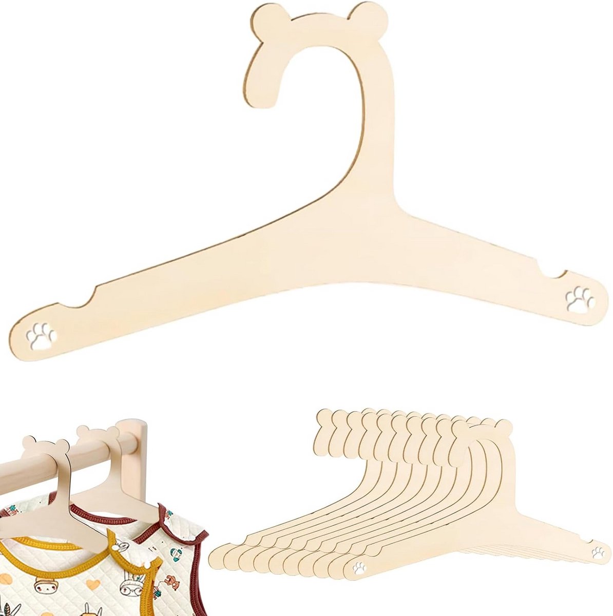 10x Houten Kleerhangers voor Kinderen en Babykleding
