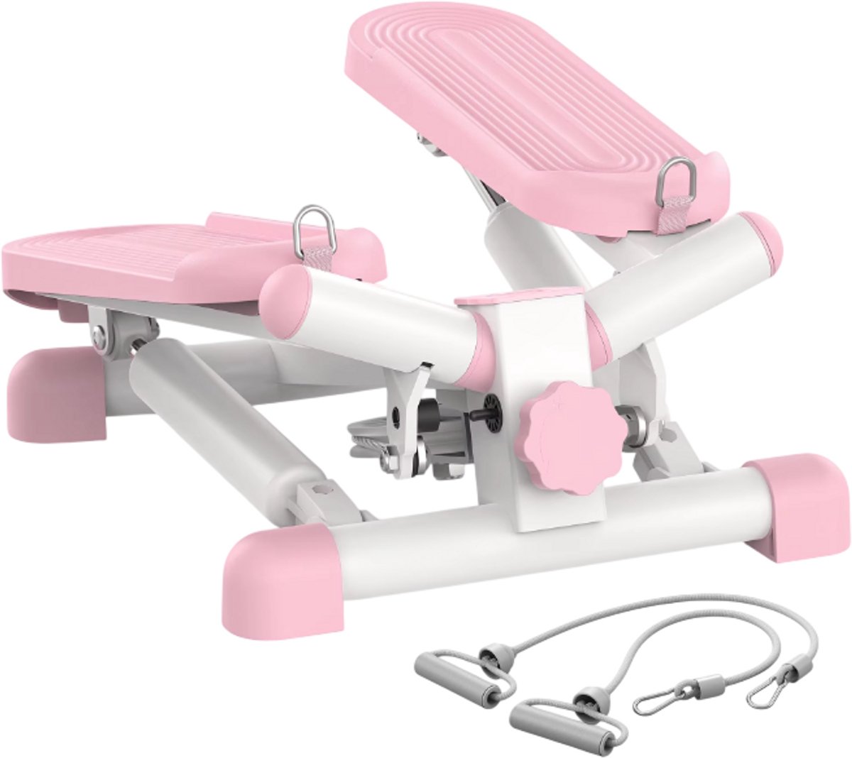 Mini Stepper met Twist Functie – Trap Stepper Apparatuur met Weerstandsbanden, 330LBS Capaciteit voor Full Body Workout, Cardio en Thuis Fitness-Wit