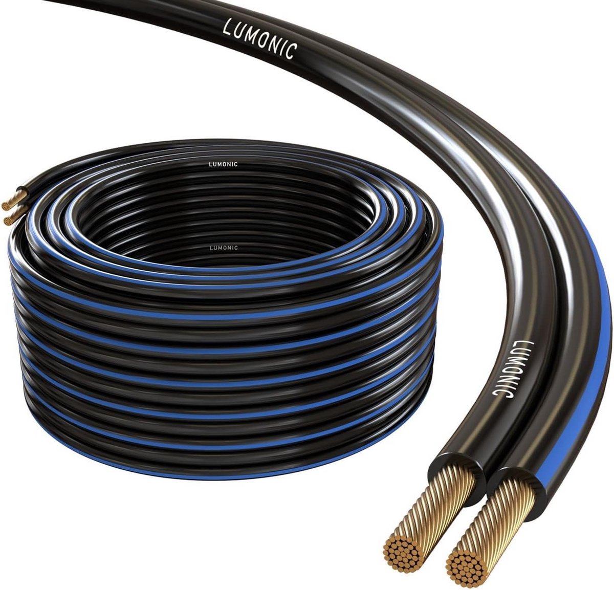 5 Meter Luidsprekerkabel 2x 4mm² CCA Zwart met Blauwe Markering