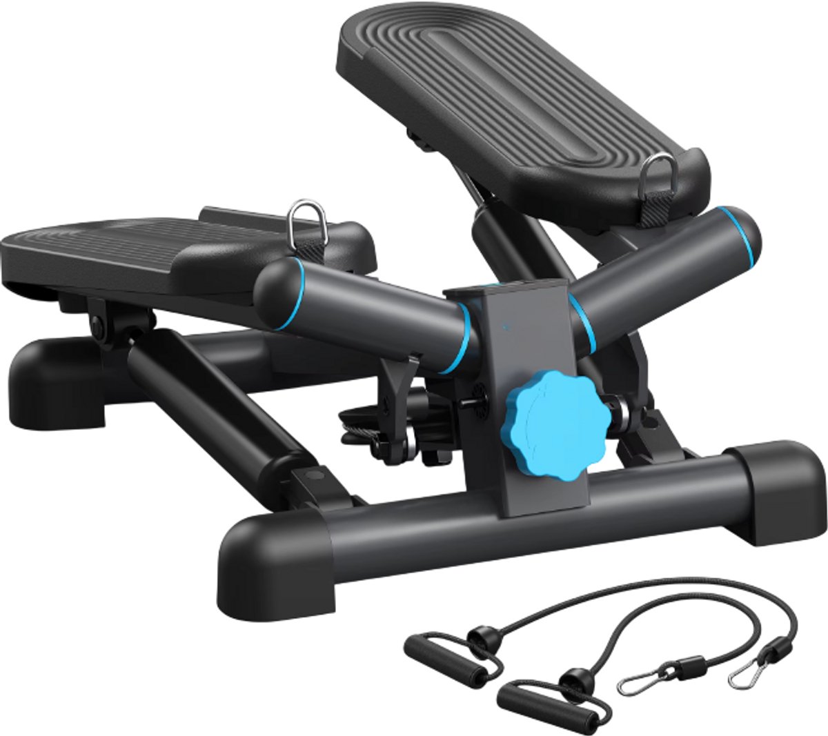 Mini Stepper met Twist Functie – Trap Stepper Apparatuur met Weerstandsbanden, 330LBS Capaciteit voor Full Body Workout, Cardio en Thuis Fitness-Zwart