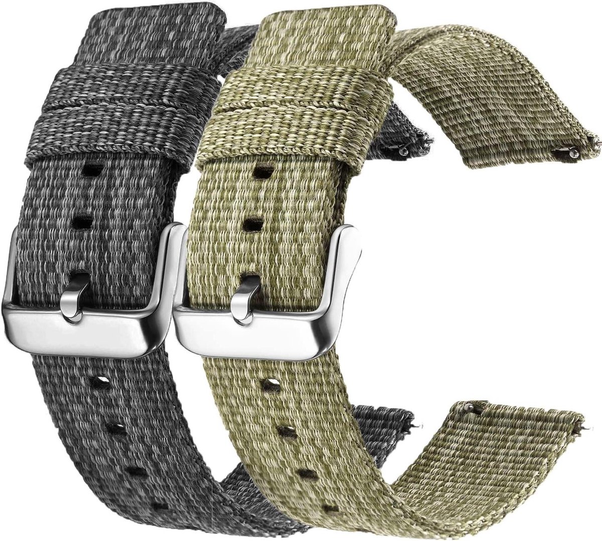 Universele Nylon Canvas Horlogeband - Snelsluiting - Vervangende Polsband - Verstelbaar - Smartwatch - Sport - Fitness - Canvas Horlogeband - Nylon - Verstelbare Sluiting - Universeel Geschikt - Zwart - 20 mm - 22 mm - 2 stuks
