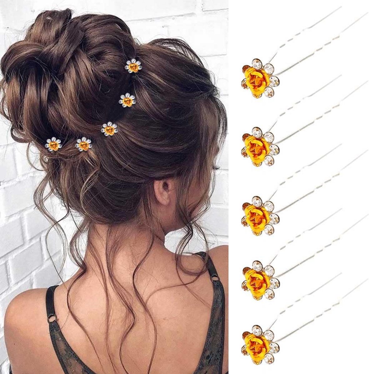 Set van 5 Luxe Bloem Haarspelden met Strass voor Bruiloft en Feest