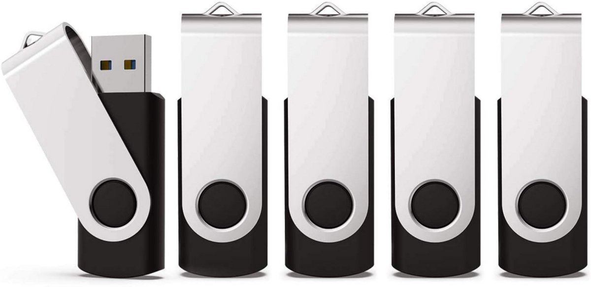 longziming -USB Stick - USB Flashdrive - Mini Metaal Memory Stick - 32GB - Draaibare Kap Zonder Losse Dop - 5 Stuks - Voor Smartphone & Laptop - Opslag - Geheugen - Zwart