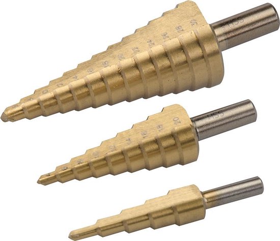 Cimco Werkzeuge Stappenboor Machinebouw, 20mm - 30mm, Opname 12mm, Trappenboor, Verkoop Per: 1 X 1 Stuk 201218 4021104012184 2724773 2850037020 6829616 Aantal Boortrappen 11 Grootheid Mm Min Boordiameter 20 Max Boordiameter 30 Max Plaatdikte 4 Mm
