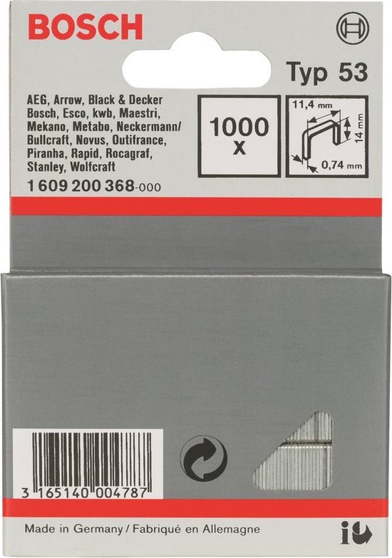 1000 Agrafes à fil fin de type 53 11,4 x 0,74 x 10 mm