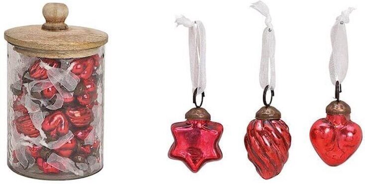 Kerstbal - 6 x Mini Kerstbal - Glas - Rood - Kerstboom Versiering
