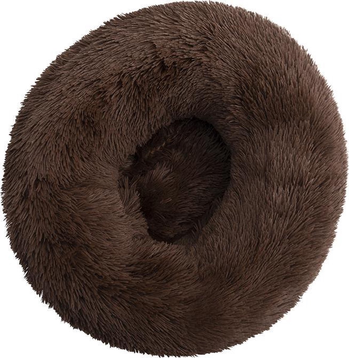 KUSSIES® Kussen 60 Cm Met Wasbare Hoes - Donkerbruin - Hondenkussen Speelkussen Kind - Donut Zitzak Rond Hondenmand Harig Bruin Bruine Donkerbruine