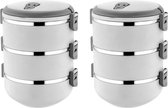 2x Lunchbox kinderen/volwassenen - Wit - Broodtrommel - Lunchtrommel -  Meisjes en jongens - Stapelbaar