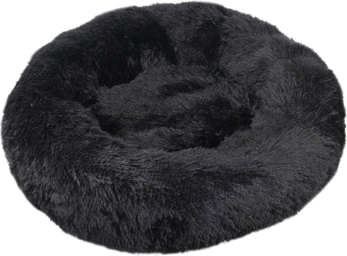 KUSSIES® Kussen 100 Cm Met Wasbare Hoes - Zwart - Hondenkussen Kinder Speelkussen - Donut Zitzak Rond Hondenmand Loungekussen Pluche Zacht Zwarte