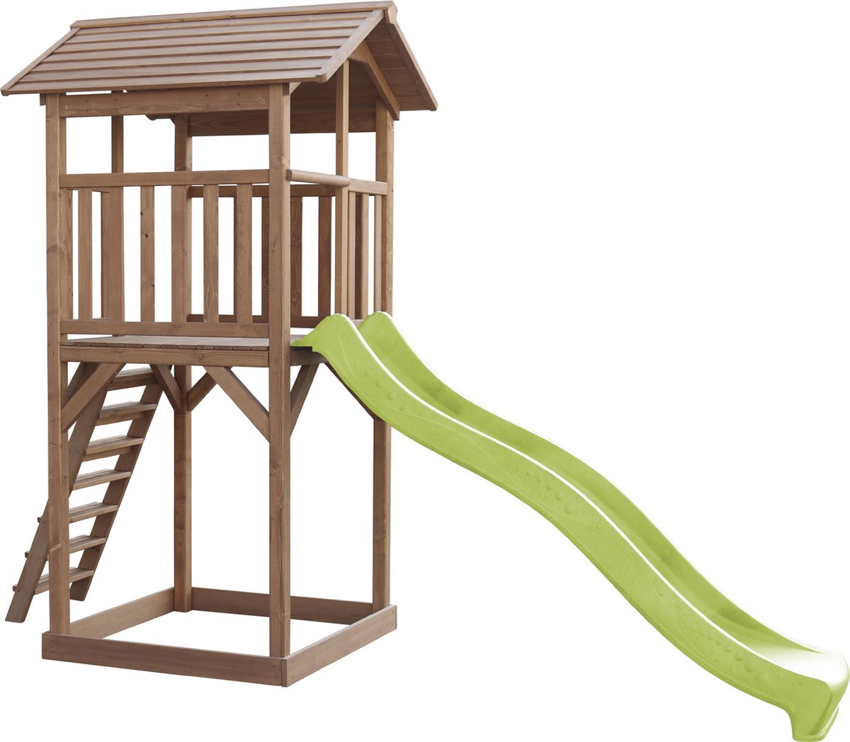 AXI Beach Tower Speeltoestel in Bruin - Speeltoren met Zandbak en Limoen Groene Glijbaan - FSC hout - Speelhuis op palen voor de tuin — afbeelding 18