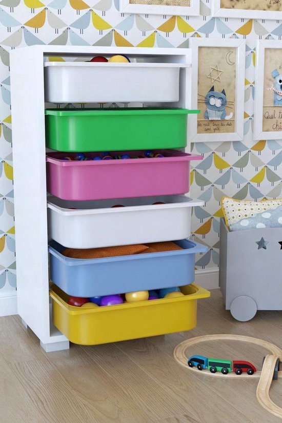 Armoire De Rangement Pour Enfants 4 Tiroirs Blanc Et Bleu - Commode à Jouets Organisateur Chambre Bébé