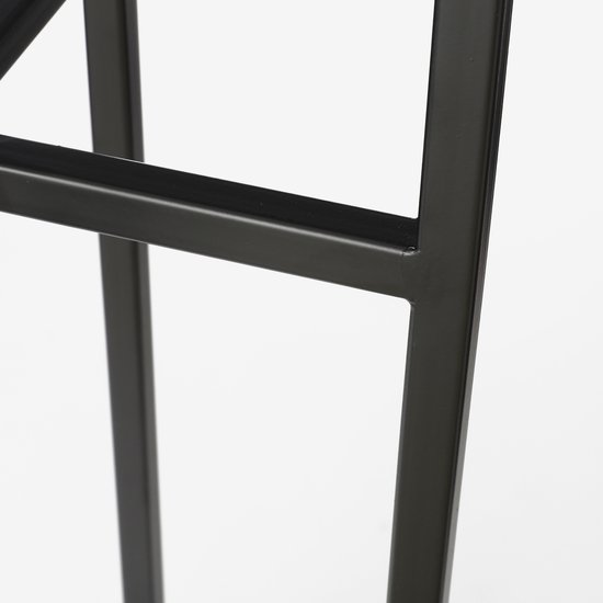 Détail de la construction métallique noire d'un support de plante.