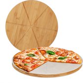 relaxdays Planche à pizza en bambou lot de 2 - ronde - plateau de service - 33 cm - papier cuisson - assiette à pizza